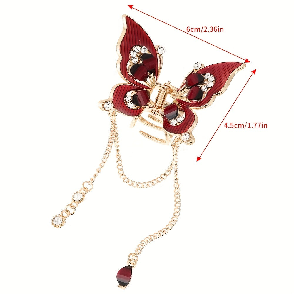 Butterfly & Tassel Hair Claw Rhinestone Banana Clip