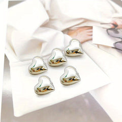 5pcs Peach Heart Metal Buckle Small Fragrance Coat Button