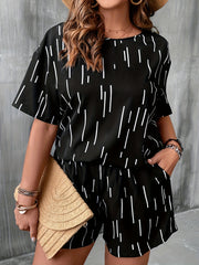  Graphic Tee & Pocketed Shorts Two Piece Set