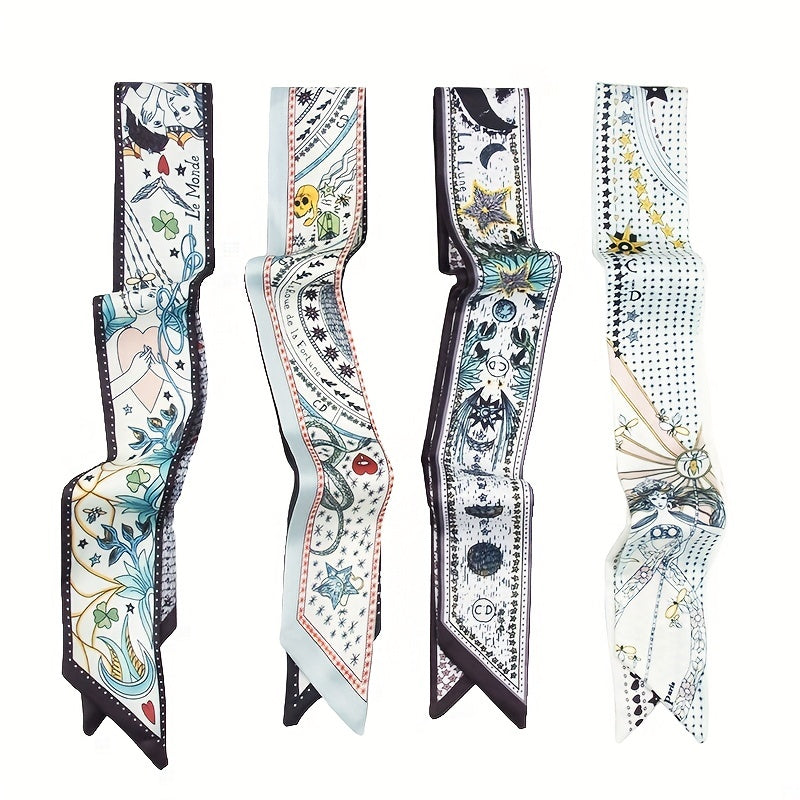 Flower Print Skinny Scarf Long Ribbon Neckerchief Silk Twilly Scarf
