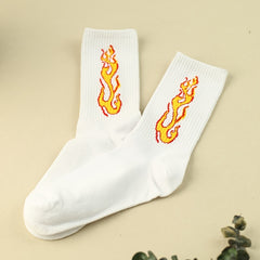 3 Pairs Flame Print Socks Comfy & Breathable Women's Mid Tube Stockings