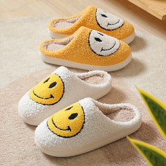 Women's Smile Face Pattern Slippers Plush Lined Shoes Warm Indoor Slippers