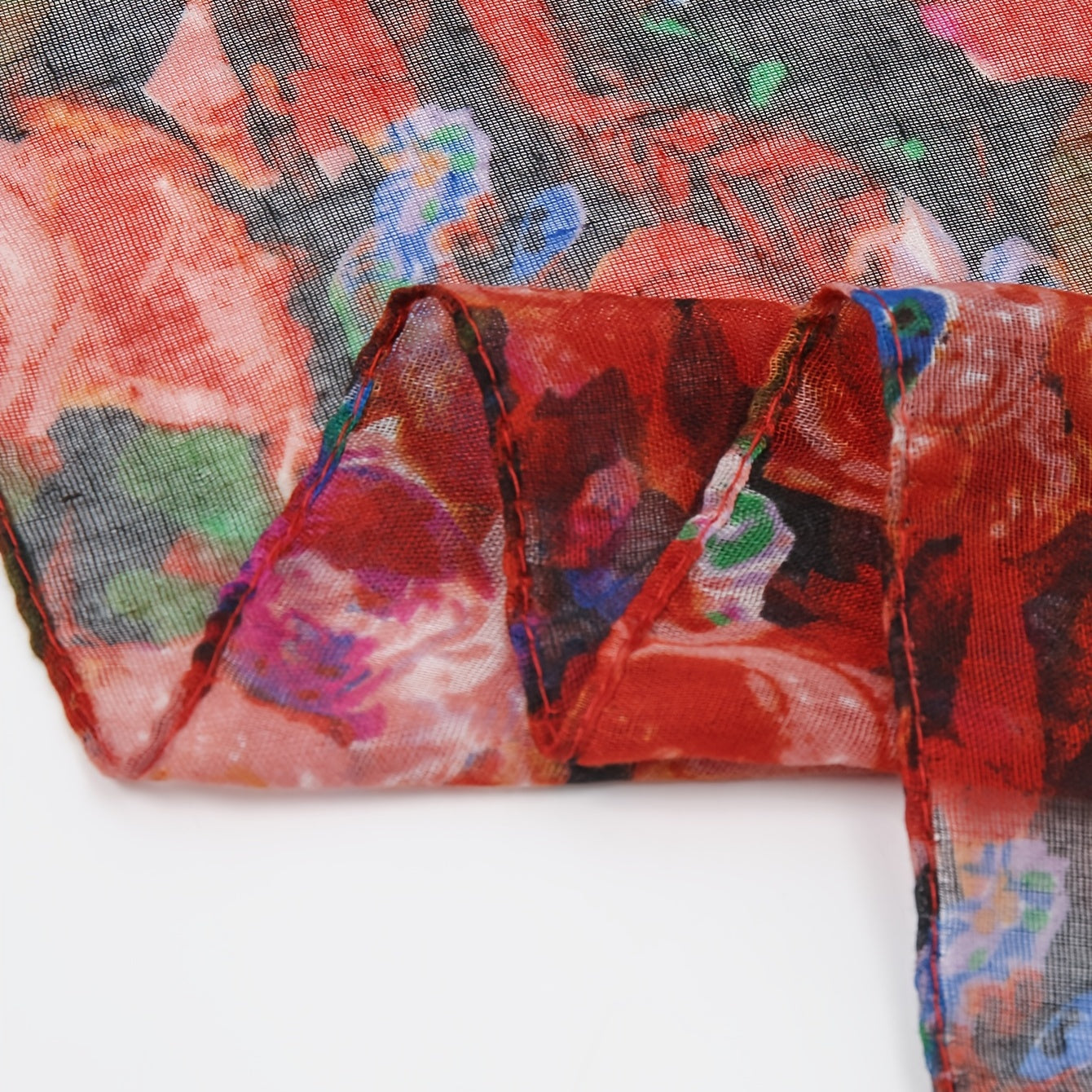 Vintage Flower Print Thin Scarf Shawl Red Beach Towel Yarn Scarf