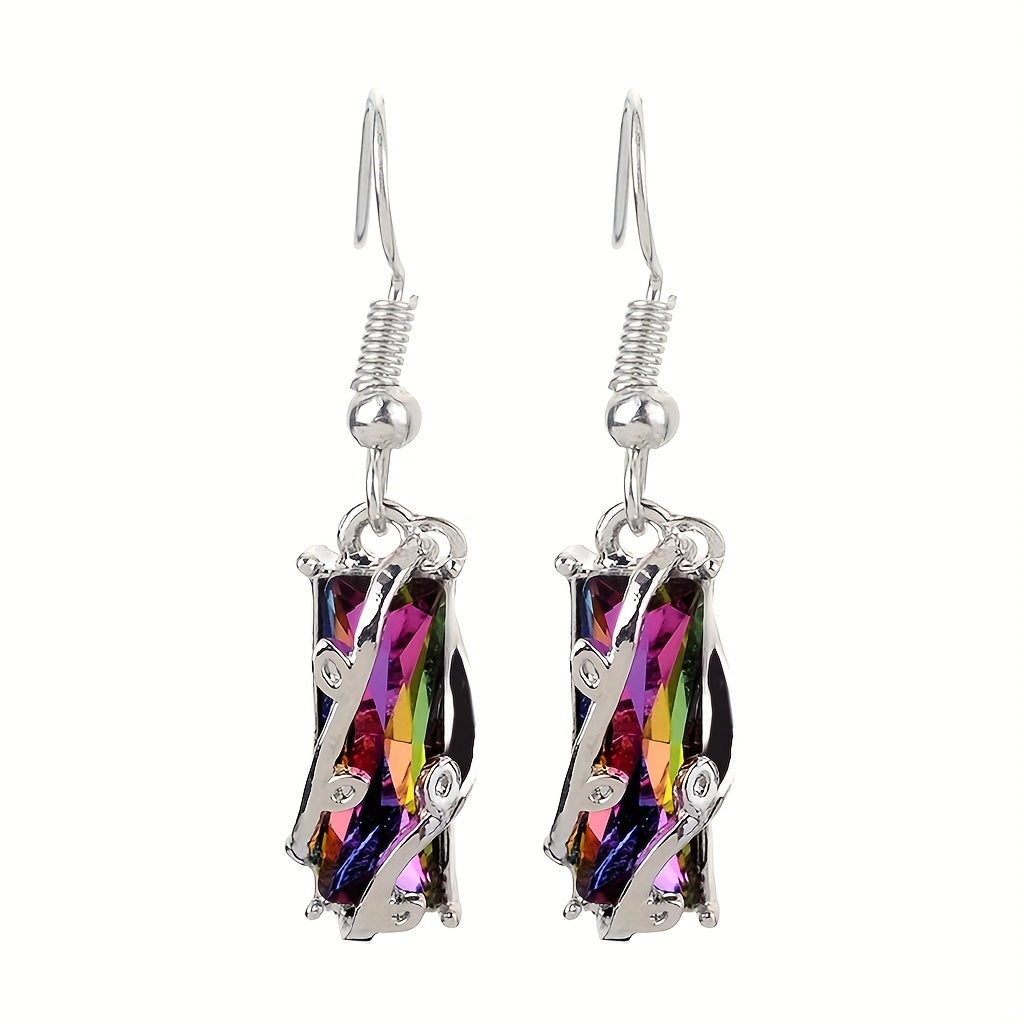 Men's Geometric Stud Earrings with Colorful Zircon Inlay, Alloy Plating Style