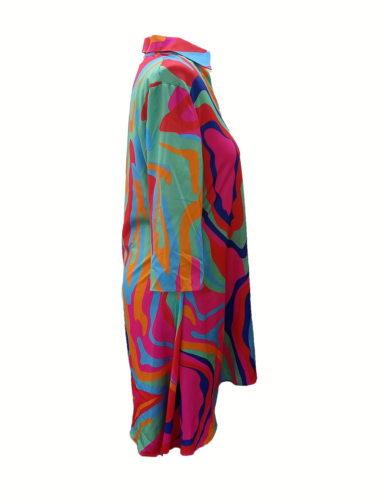  Abstract Print Long Sleeve Dress with Pockets