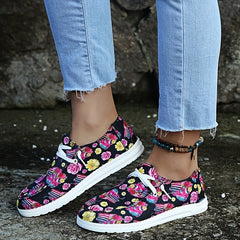 Sunflower Pattern Boat Shoes Flat Skate Shoes Women's Footwear