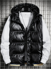 Winter Hooded Vest Men's Zip Up Vest with Pockets