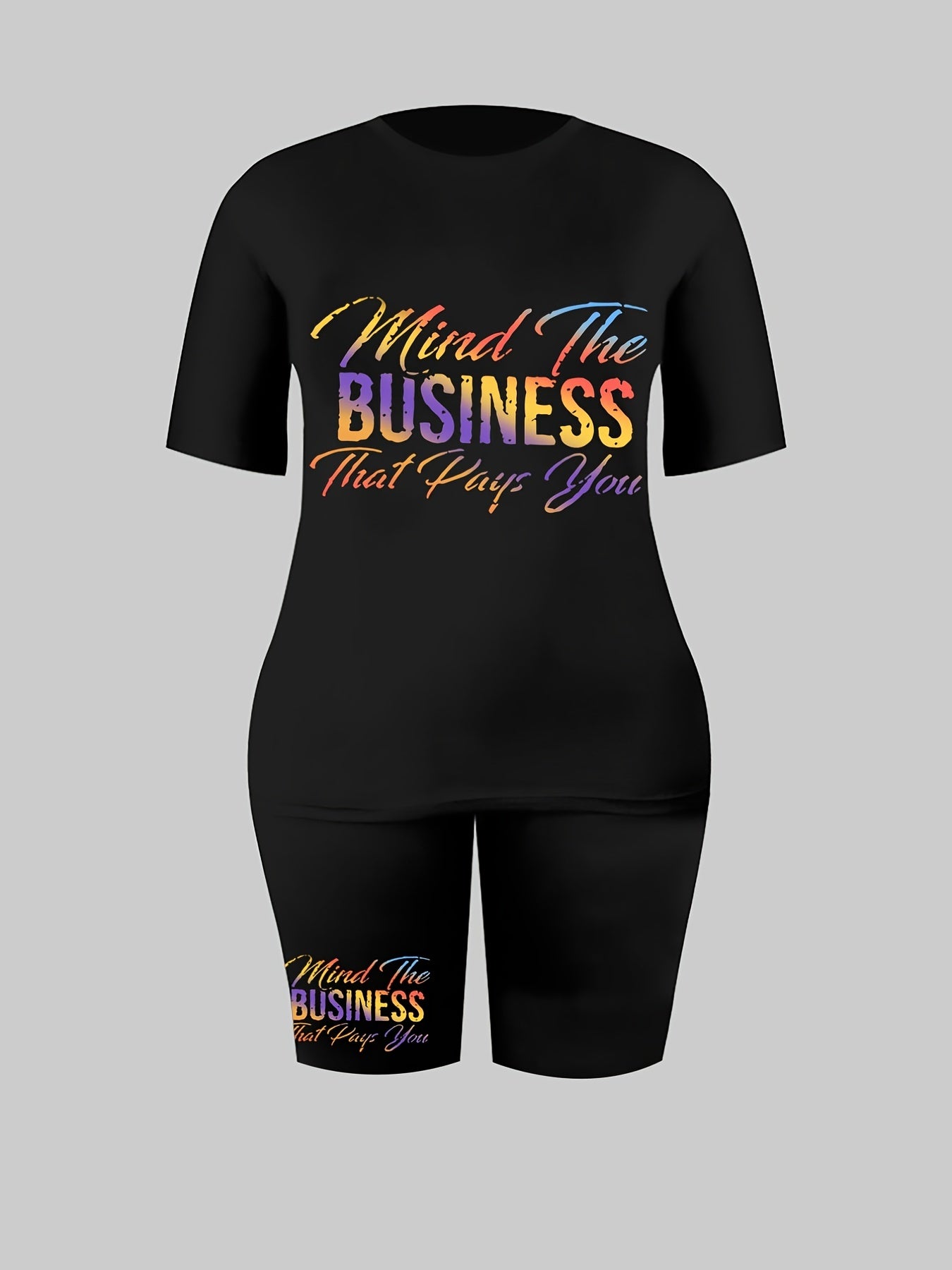 Women's Plus Ombre Letter Print Tee & Shorts 2pcs Set