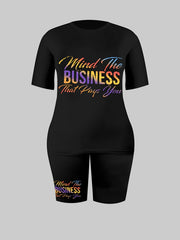 Women's Plus Ombre Letter Print Tee & Shorts 2pcs Set