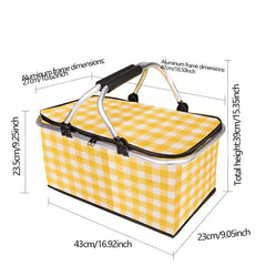 30L Plaid Pattern Picnic Storage Basket Lightweight Handbag