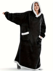  Hooded Flannel Loungewear Robe with Pockets