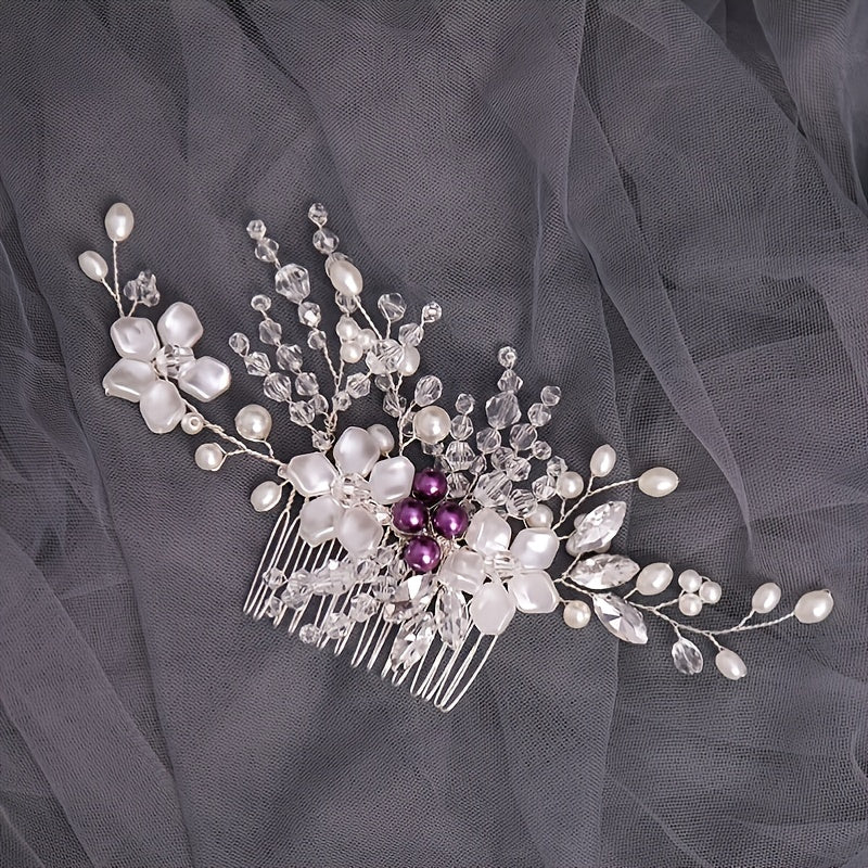 Silver Rhinestone Bridal Hair Comb with Opal Hair Accessories