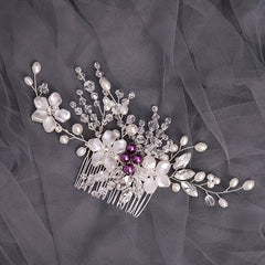 Silver Rhinestone Bridal Hair Comb with Opal Hair Accessories