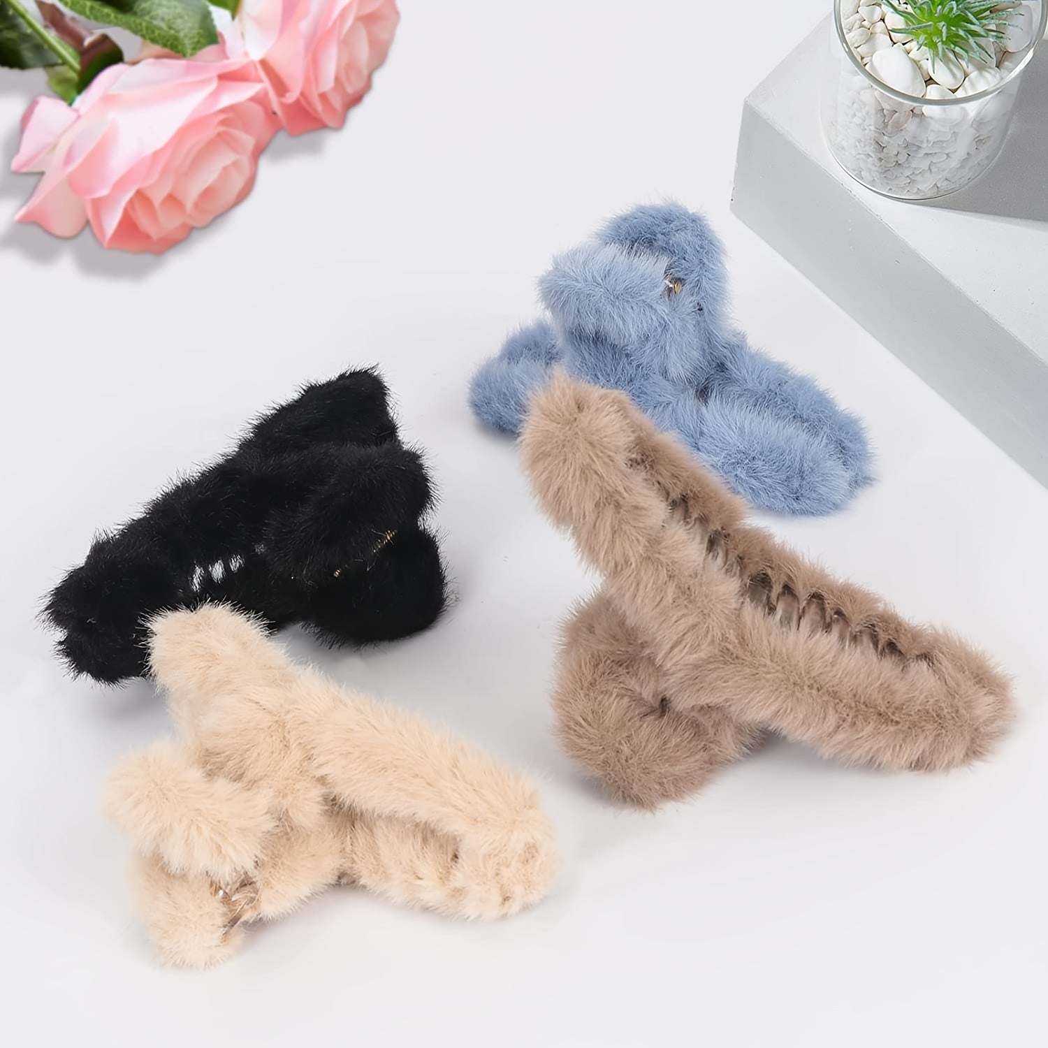 4pcs Plush Hair Claw Clips Strong Hold Hair Barrettes Non Slip Hair Accessories