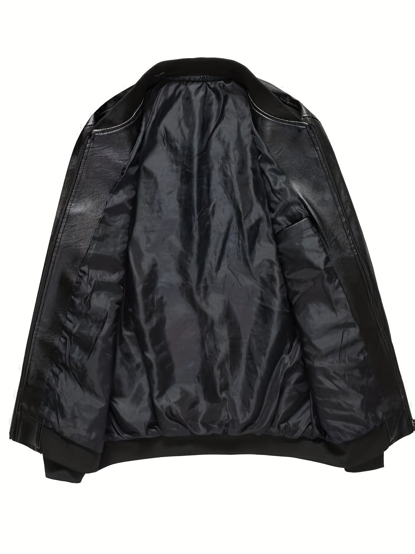 Men's Zip Up Faux Leather Jacket Baseball Collar