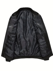 Men's Zip Up Faux Leather Jacket Baseball Collar