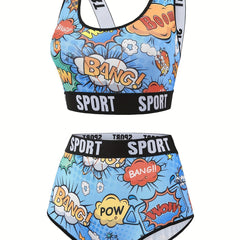  Y2K Pop Art Print Lingerie Set Tank Bra & High Waist Panty