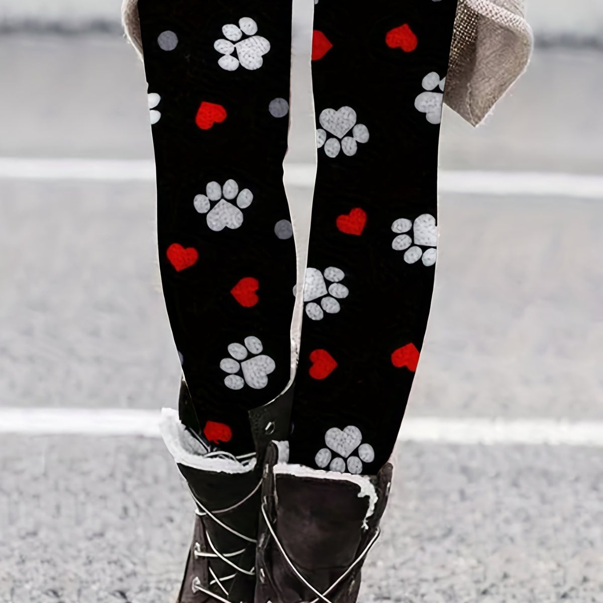  Leggings Women's Plus Heart & Paw Print High Rise Leggings