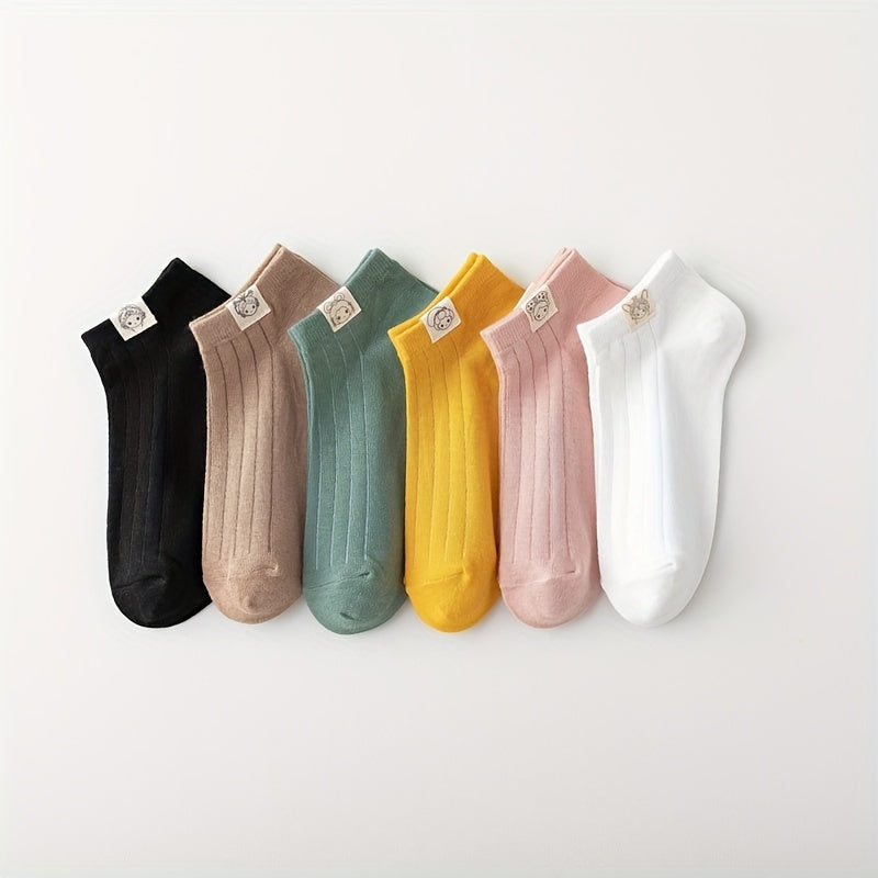 6 Pairs Cartoon Applique & College Style Women's Socks