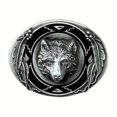 Western Style Alloy Wolf Head Leather Belt Buckle