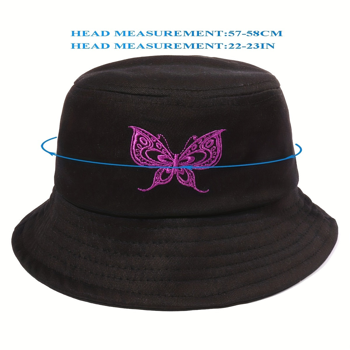 Purple Butterfly Embroidered Bucket Hat for Women