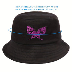 Purple Butterfly Embroidered Bucket Hat for Women
