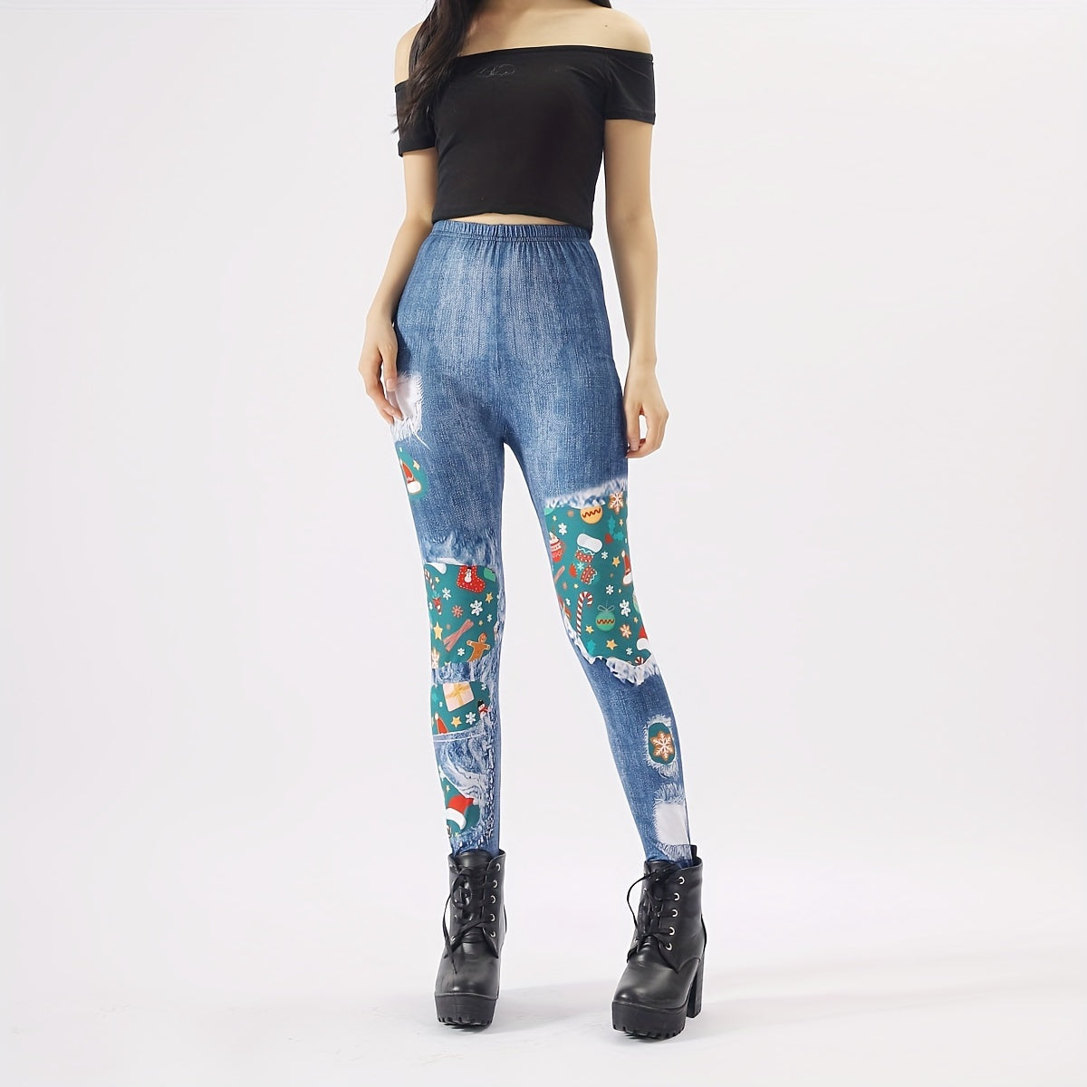 Christmas Print Tights Opaque High Waist Elastic Leggings Women's Stockings