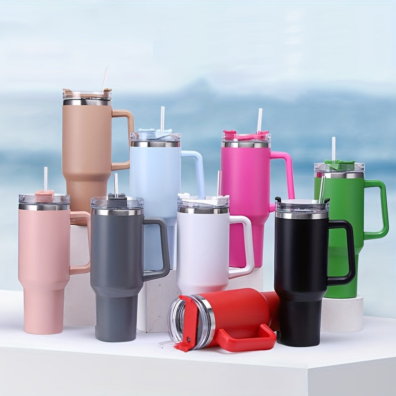 Stainless Steel Water Cup With Handle And Straw 40oz