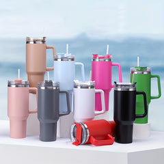 Stainless Steel Water Cup With Handle And Straw 40oz