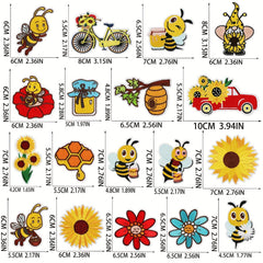 8pcs Cartoon Bee Sunflower Embroidered Patches Iron On Sew On Applique Patch DIY