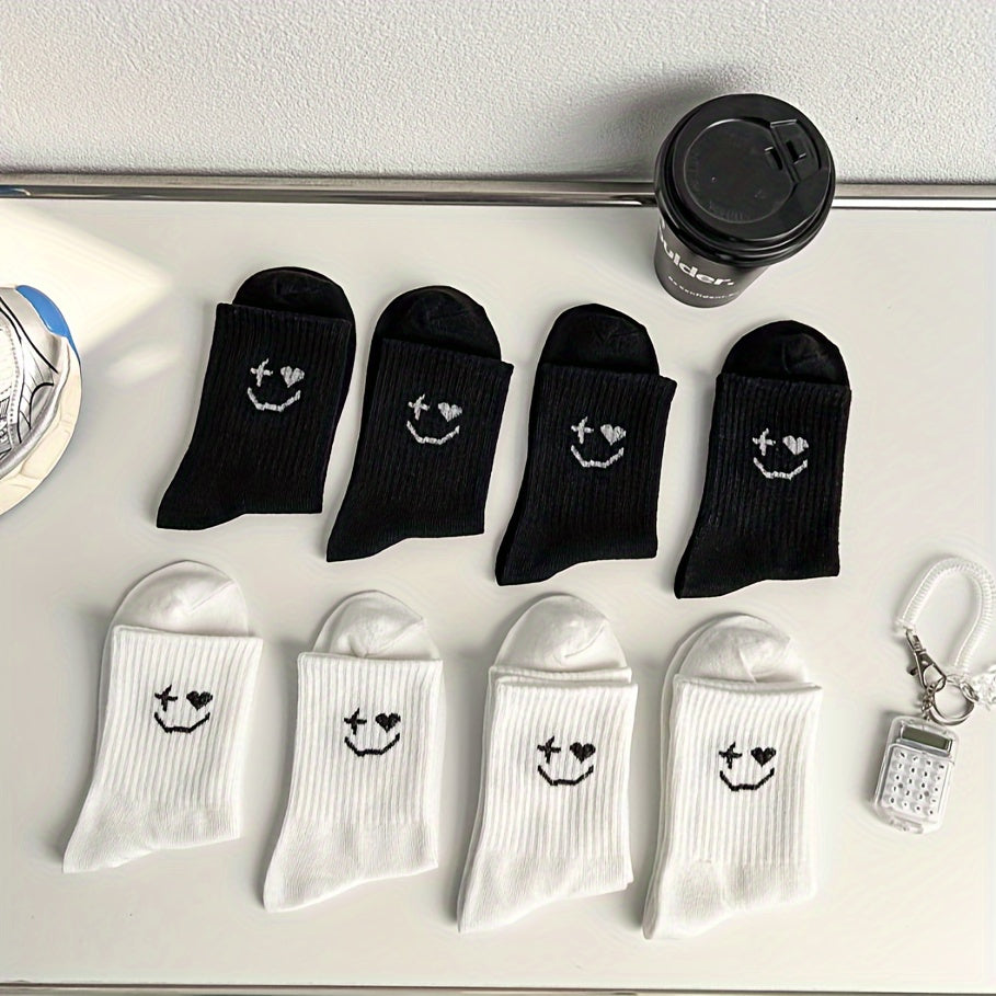8 Pairs Smiling Print Socks Women's Mid Tube Stockings