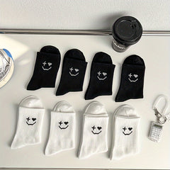 8 Pairs Smiling Print Socks Women's Mid Tube Stockings