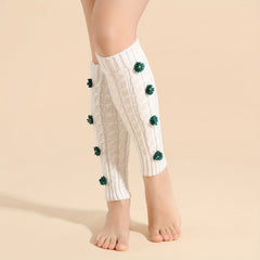 Floral Applique Leg Warmers Knitted Knee High Socks
