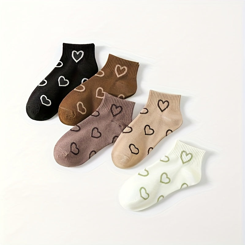5 Pairs Heart Short & Crew Socks Women's Stockings