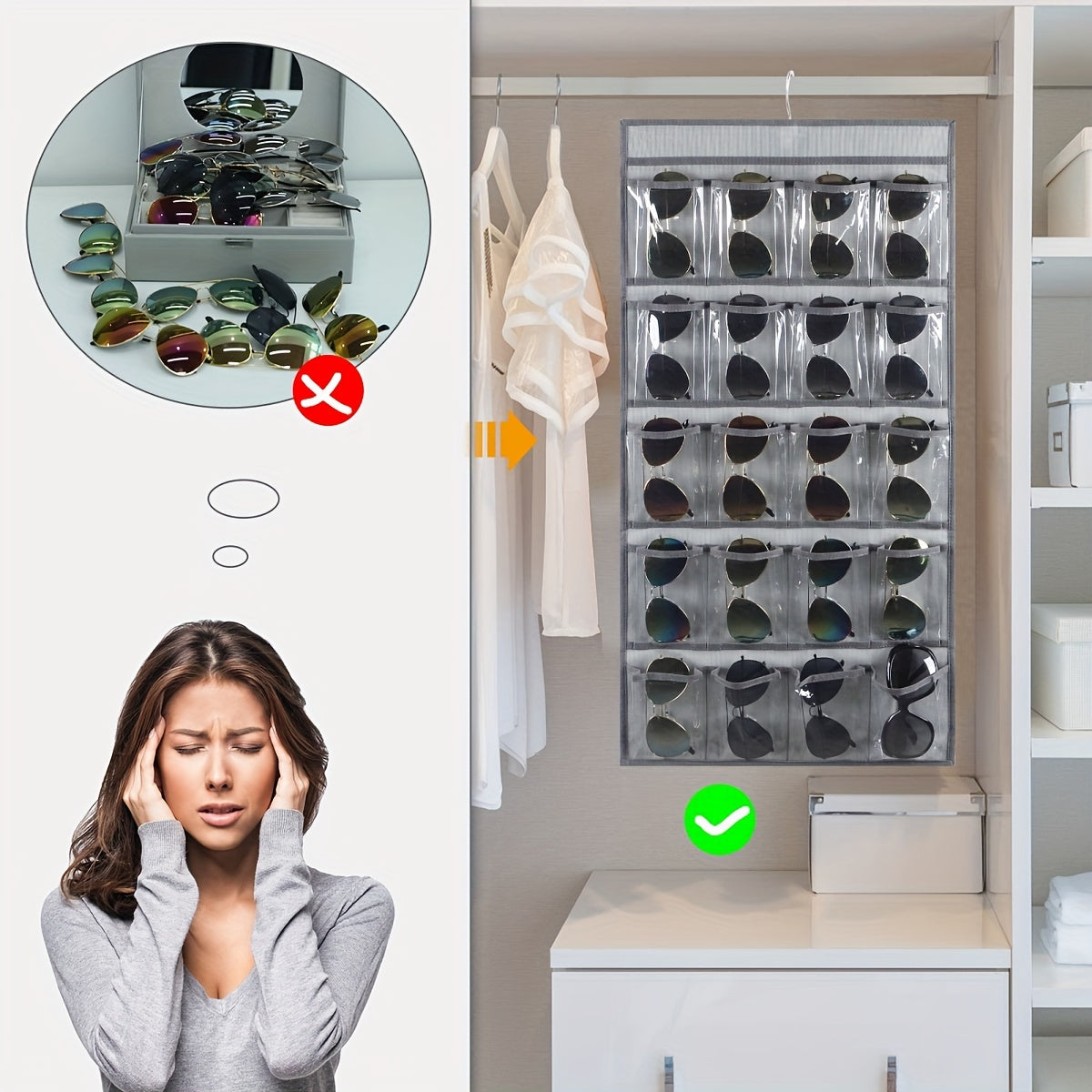 Sunglasses Organizer Wall Mounted Eyeglasses Holder with 20 Clear Slots