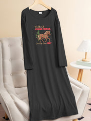  Christmas Horse & String Lights Print Sleep Dress