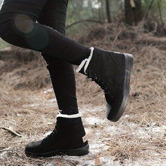Women's Lace Up Flatform Boots Velvet Warm Snow Boots
