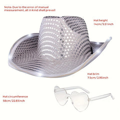 Y2K Cowboy Hat Sunglasses Set with LED Western Cowgirl Cap