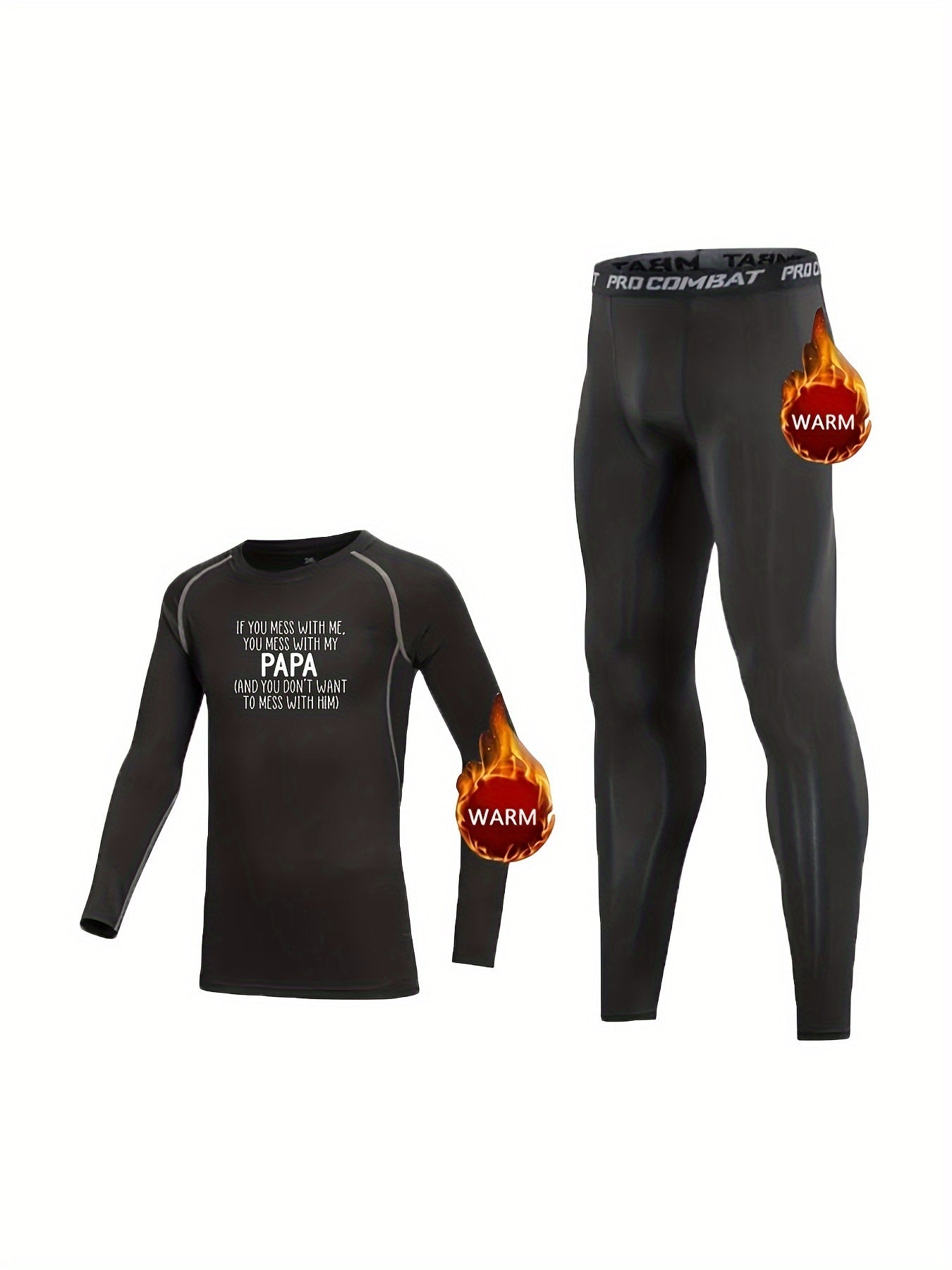 2pcs Toddler Kids Fleece Compression Sets High Elastic Letter Print Long Sleeve