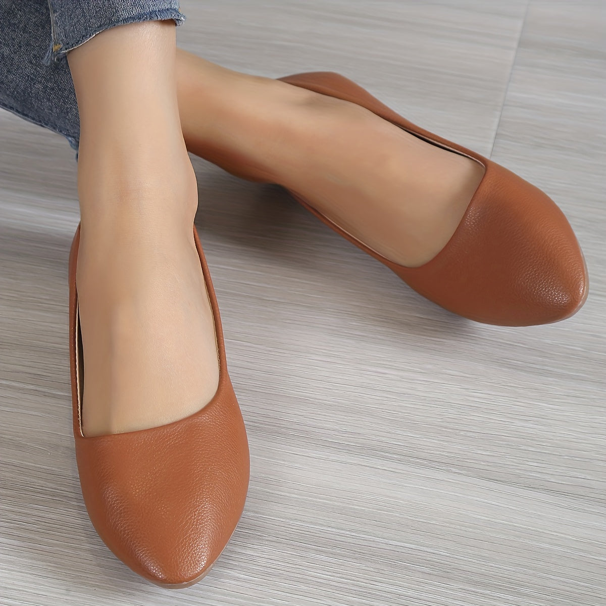Women's Pointed Toe Ballet Flats Soft Sole Slip On Faux Leather Shoes
