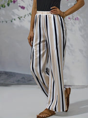  Striped Print Wide Leg Pants With Pockets