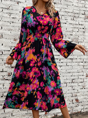  Casual Dress Women's Plus V Neck Nipped Waist Long Sleeve