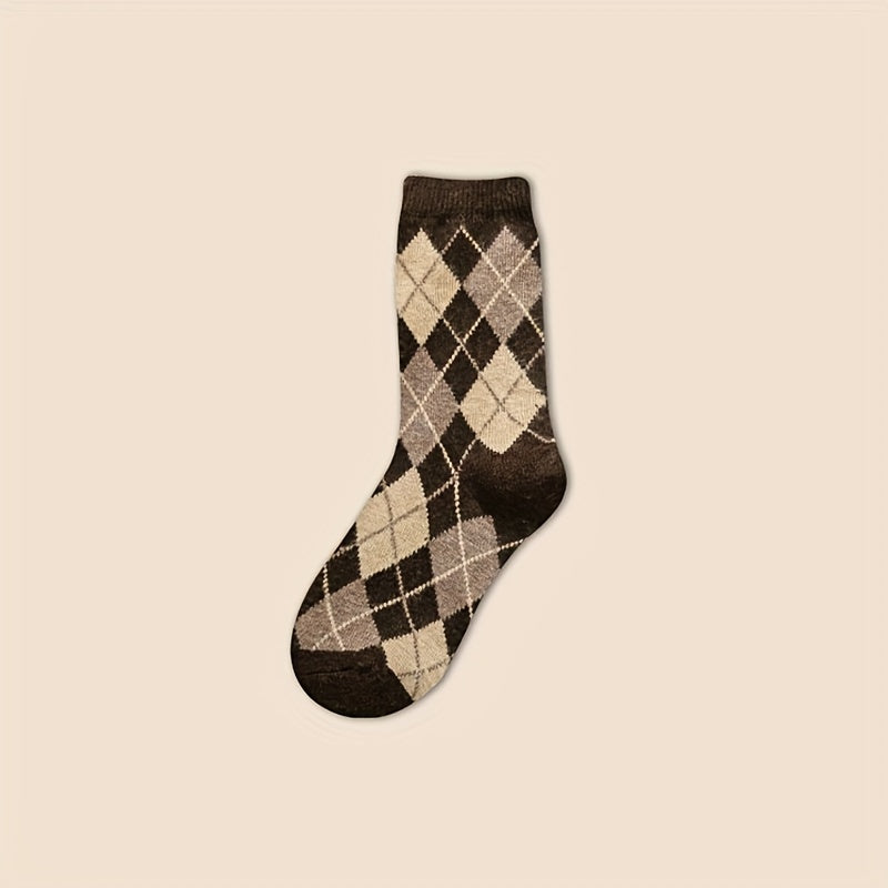 5 Pairs Argyle & Leopard Socks Mid Tube Women's Stockings