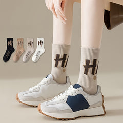 4 Pairs Letter Print Mid Tube Socks Women's Stockings
