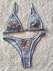  Tribal Print Embroidered Boho Bikini Set
