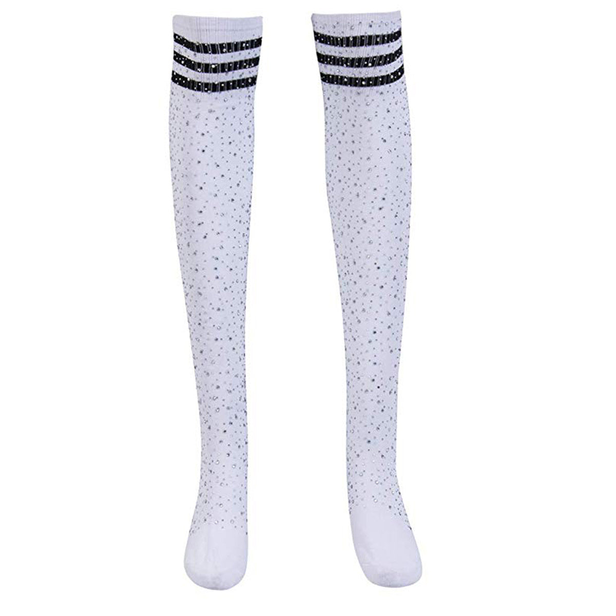 Rhinestone Thigh High Socks Striped Over The Knee Stockings
