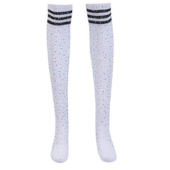 Rhinestone Thigh High Socks Striped Over The Knee Stockings