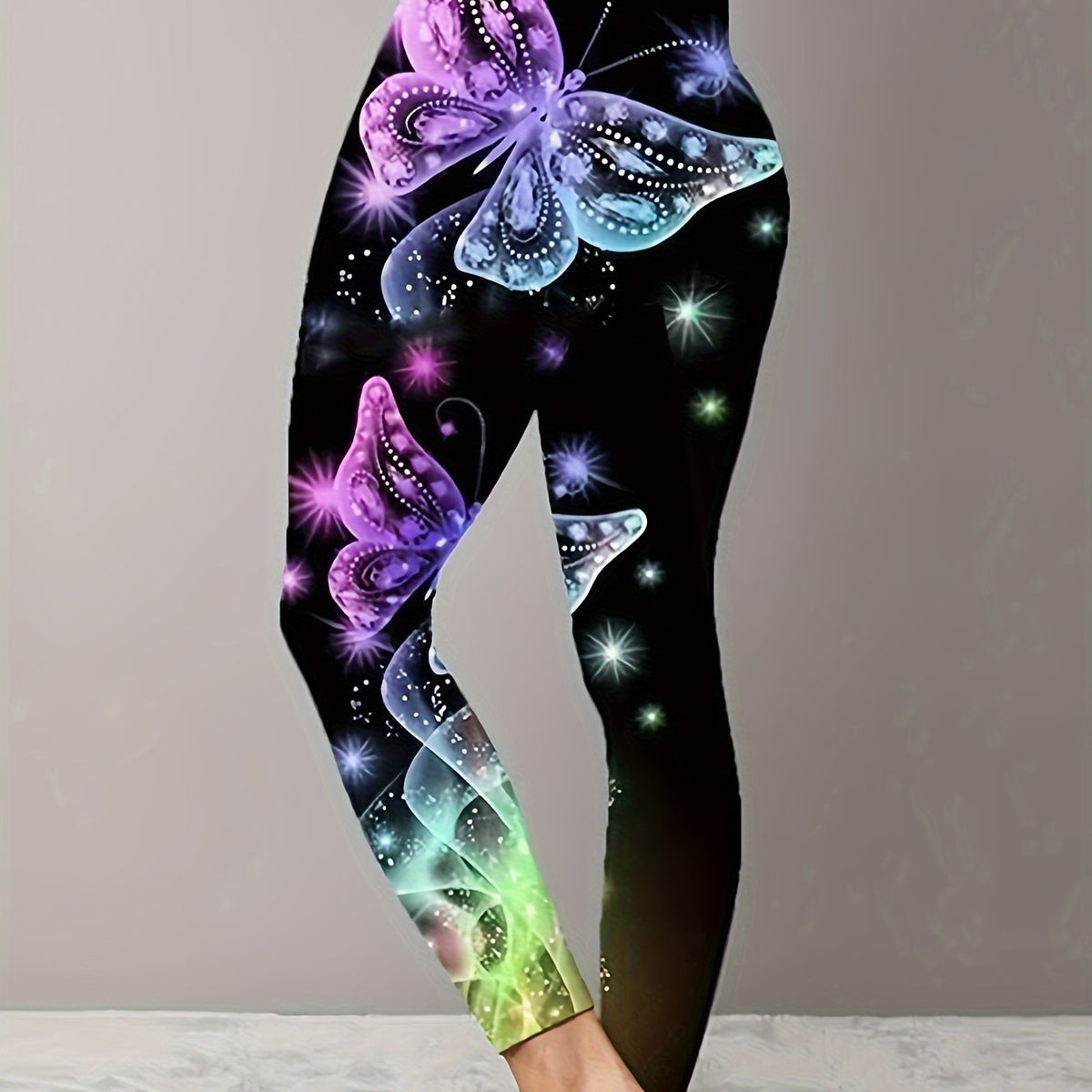 Women's Plus Butterfly Print High Rise Skinny Leggings
