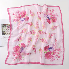 Flower Printed Square Scarf Thin Sunscreen Soft Silk Small Scarf