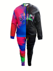  Colorblock Tie Dye Hooded Sweatshirt & Ruched Skinny Sweatpants